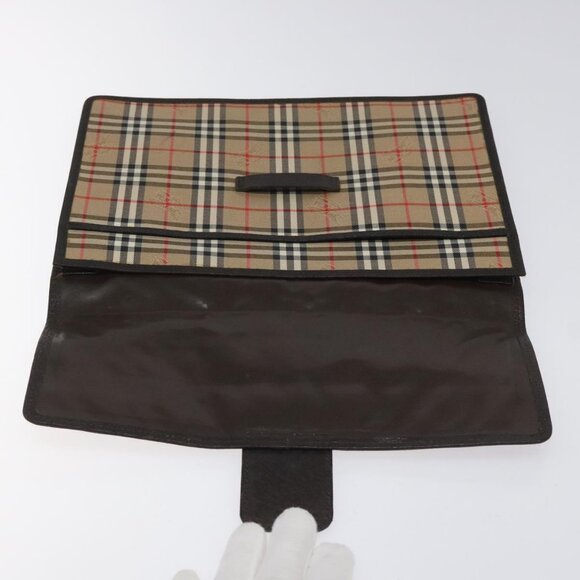 Burberrys Nova Check Clutch Bag Canvas Beige Brown Auth 114735 - Picture 9 of 12